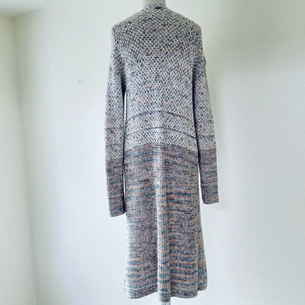 prAna Long Open Front Greta Duster Cardigan Sweater Marled Knit-Blue-Rose-Medium - Picture 5 of 16